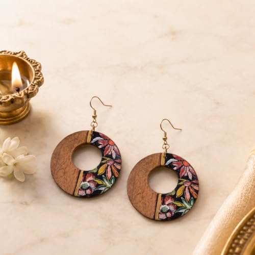 Image of Handcrafted Boho & Ethnic Earrings for Women - Wooden & Brass Statement Designs in Loop, Swing & Motif Styles