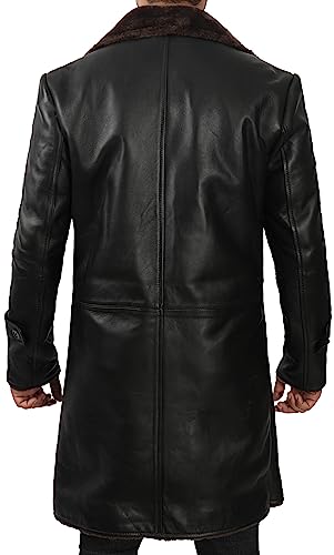 Image of fjackets Shearling Leather Coat Men - Real Lambskin Leather Jackets Mens Sherpa Lined Winter Casual Fur Coats Outerwear