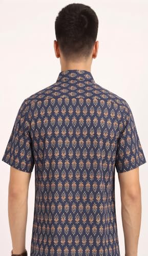 Image of BLOCKS OF INDIA Cotton Hand Block Print Half Sleeves Summer Shirt for Men