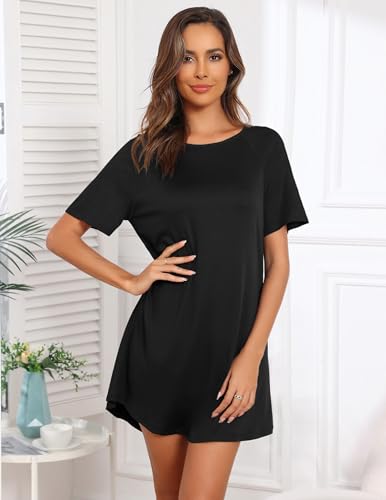 Image of Ekouaer Nightgowns for Women 3 Pack Sleep Shirts Short Sleeve Nightshirt Pullover Nightdress Soft Sleepwear