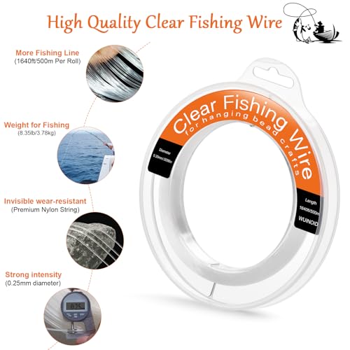Image of Clear Fishing Line Wire 755 ft, Invisible Monofilament Fishing Line Wire, Nylon String for Hanging Balloons Garland Crafts Picture Decorations, Clear String Threads Cords WUINOID