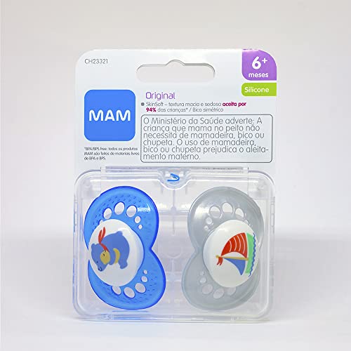 Chupeta Original Mãe e Pai, Bico Simétrico e , Mam,ul/Branco, 6+ Meses, Pacote de 2