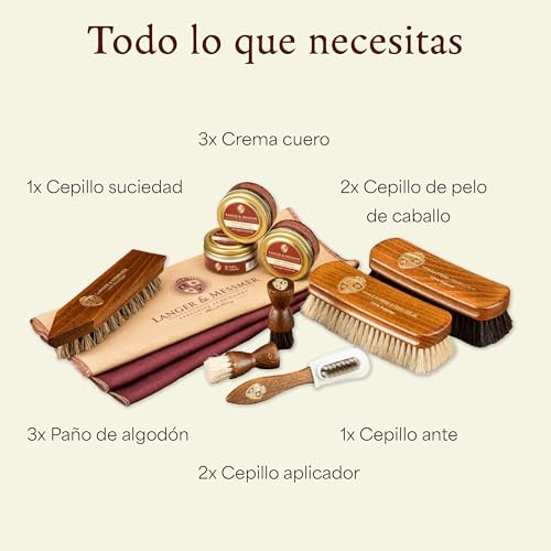 Langer & Messmer set para el cuidado del calzado, incl. cremas de y cepillos de crin para la limpieza efectiva de sus zapatos de cuero liso - imagen 3