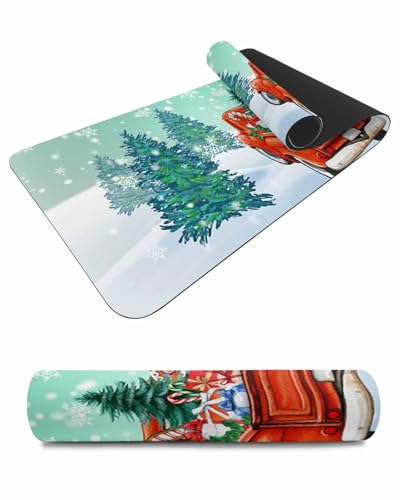 Debedcor Heat Proof Table Pads Waterproof Decorative, Christmas Red Truck Non-Slip Table Countertop Protector, Xmas Trees Gifts Snow Teal Green Insulation Mat for Dining Room, 48 x 12 Inches