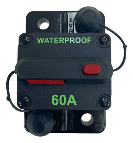 Pactrade Marine Boat Auto Battery Trailer RV Trolling Motor Bus High-Amp Circuit Breaker 12-42V DC Maximum Black Waterproof Manual Reset Button UL Rated Electrical Switch Mount Cover (60 Amp)