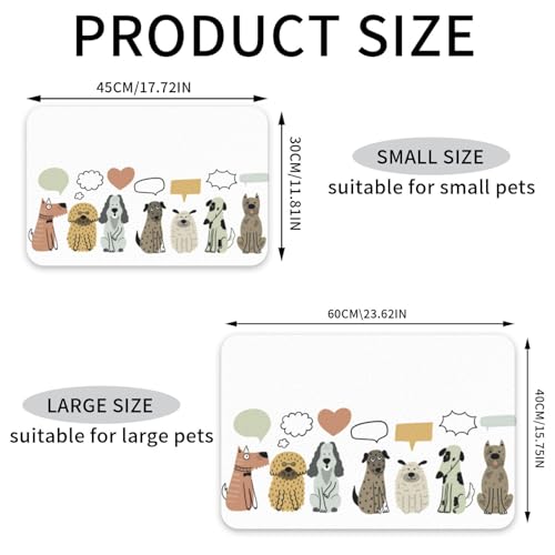 Hundefuttermatte mit Sprechblasen-Motiv für Böden, saugfähig, schnelltrocknend, Platzsets zum Füttern von Katzen und Haustieren mit rutschfestem Gummi für Hundefutter und Wassernapf