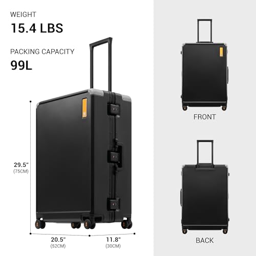 Image of LEVEL8 Zipperless Checked Luggage Large Suitcase with Wheels 28 Inch Aluminum Frame Luggage Hard Shell Suitcases with Tsa Locks, Black