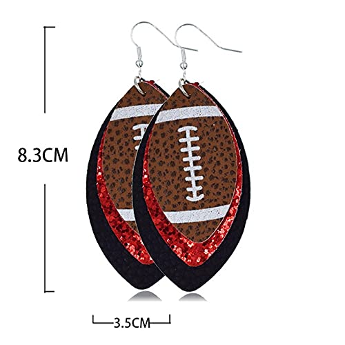 Colorful Layered Football Dangle Earrings Glitter Faux Leather Football Sports Lover Teardrop Earrings for Women Jewelry (B)2