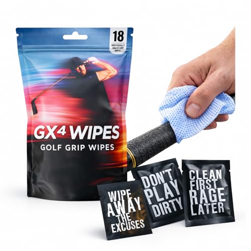 HODL 21 GX4 Microscrub Golf Grip Restore Wipes – 18 Individually Wrapped Dual Texture Microscrub Wipes for Golf Grips. Restores Tack, Removes Sweat & Oils – No Mess, Better Swing Control and Contact
