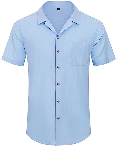 Image of Alimens & Gentle Mens Linen Shirts Cotton Hawaiian Shirts Short Sleeve Button Down Shirts Casual Summer Beach Tops