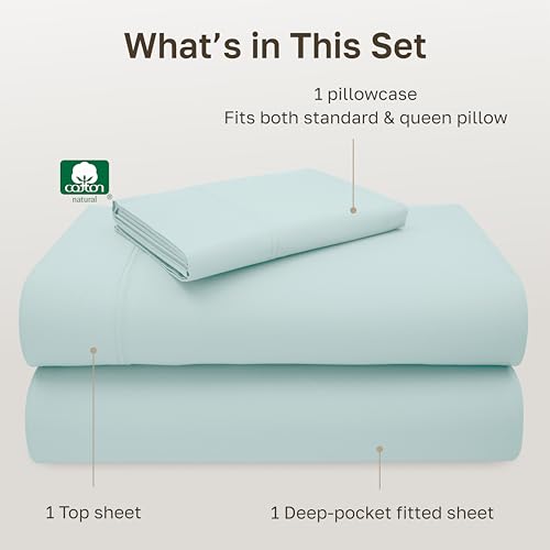Image of California Design Den Extra Long Twin Sheets Set - 600 Thread Count Sateen, 100% Cotton XL Twin Sheet Set, Deep Pockets with All Around Elastic, Snug Fit, Durable Bedding - Aqua