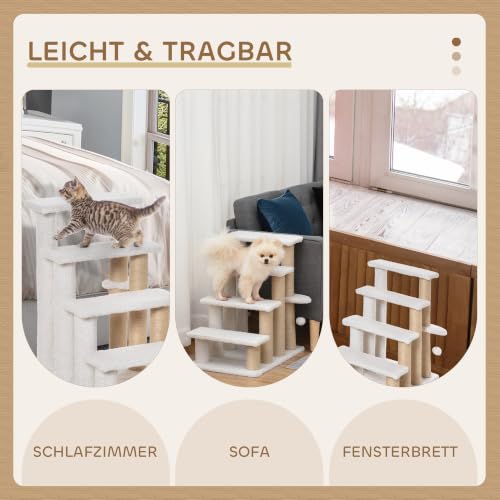 PawHut Katzentreppe 4 Stufen Kratzbaum Treppe 60 x 40 x 64 cm Weiß