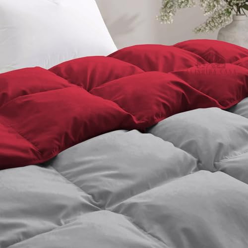 Image of Super Comfort Reversible 500 GSM Comforter Double Bed Size (90 inchX100 inch) - Heavy Winter Comforter 500 GSM Microfiber Fill - Duvet /Blanket Double Bed - Burgundy /Silver Grey Color