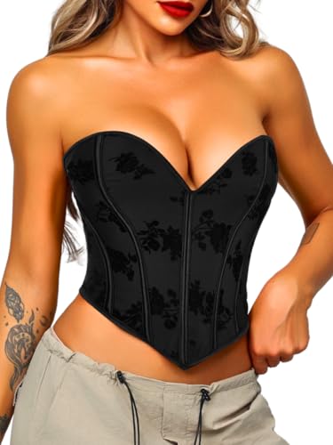 Image of ChiaoLezhee Heart Corset Top For Women, Sexy Concert Outfits Going Out, Strapless Crop Top, Overbust Bustier