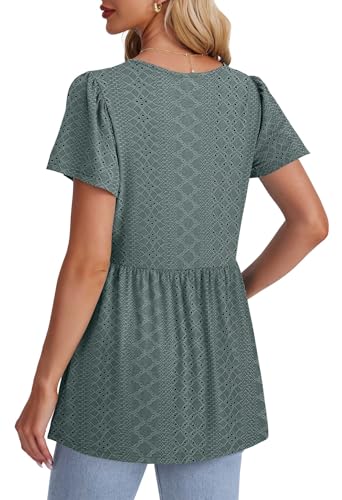 Image of OFEEFAN Womens Summer Tops Babydoll Short Sleeve Shirts Puff Sleeve Peplum Tops V Neck T Shirts