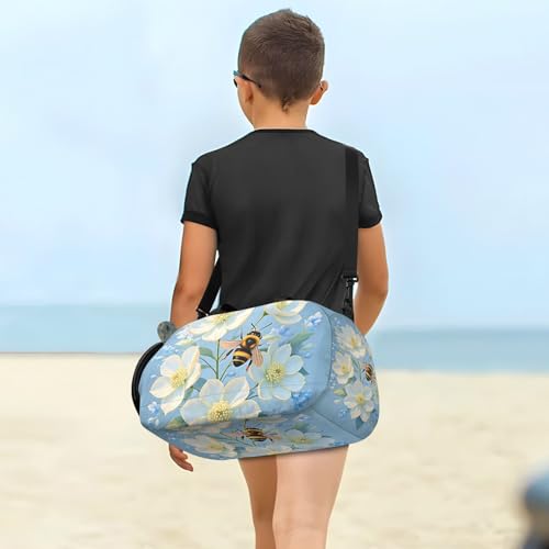 Duffle Bag for Boys or Girls with Shoes Compartment, Flowers Bee Blue Sports Travel Bag Overnight4