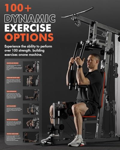Image of Mikolo Home Gym, Workout Station with 152LBS Weight Stack, Multifunctional Home Gym Equipment, Exercise Equipment for Full Body Strength Training