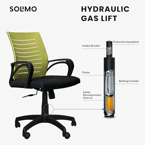 Image of Amazon Brand - Solimo Sitly Mid Back Revolving Office Chair for Work from Home, Study, and Computer Use | Heavy Duty Base | Ergonomic Mesh Design | Durable & Comfortable Seating (Green Mesh)