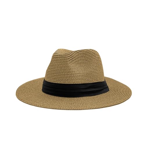 Women's Wide-Brimmed Straw Hat Panama Roll up Hat Summer Beach Sun Shade Cap UPF Lightweight Breathable Caps