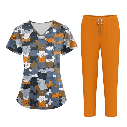 XYYYHTL Uniforme sanitario Conjunto Mujer Estampado Casaca&Pantalon Uniforme Pijama Sanitario Enfermera