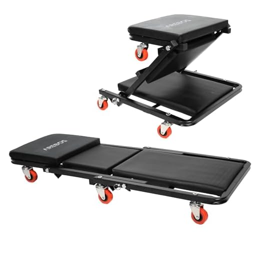 Arebos Tablero de Rodillos de Taller 2 en 1 de Montaje | Función de Asiento y Tumbona | 6 giratoria con Ruedas giratorias de 360 ​​° | Puede Cargar hasta 150 kg