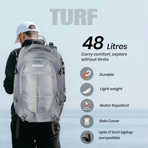 Image of Emmi Turf Backpack for Men and Women 48 L | Travel Bags for Camping and Hiking | Lightweight Outdoor Backpack With Water Bottle Holder |Stylish and Adjustable Travel Rucksacks | 18 Months Warranty