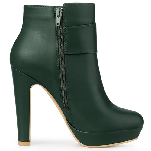 Allegra K Allegra K Women's Chunky High Heels Platform Bow Decor Dark Green Ankle Boots 9 M US