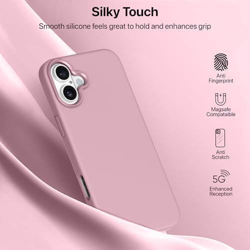 Image of eller sante Silicon Back Cover Case for iPhone 16 Plus Scratch Resistant TPU Shockproof 6ft Feet Drop Protection Support Mag-Safe Wireless Charging- Rose Gold