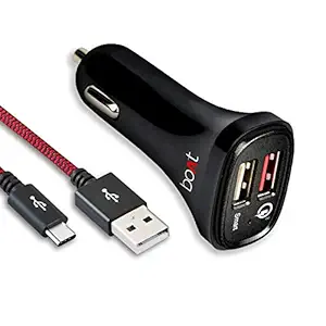 boAt Dual Port Rapid 120V Car Charger (Qualcomm Certified) Smart Charging for Cellular Phones with Quick Charge 3.0 + Free Type C USB Cable Black at Rs. 599