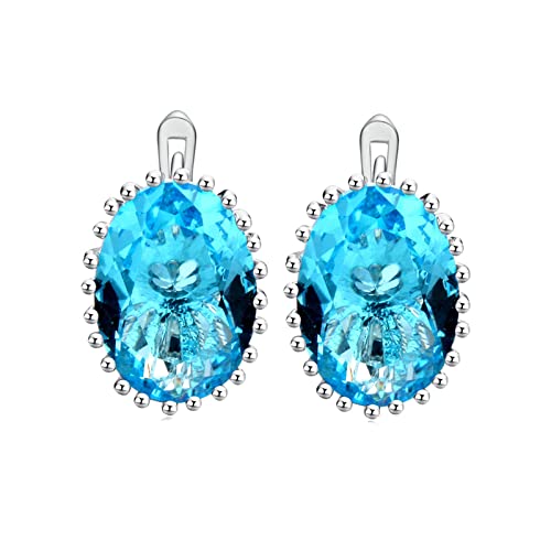 Boucles d'oreilles en Or 14K de prestige avec topaze bleue ovale en or blanc pour femme