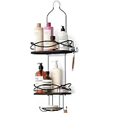 Bunoxea Anti-Swing Hanging Shower Caddy, Over Head Shower Caddy Extra-Large Rustproof with Hooks for