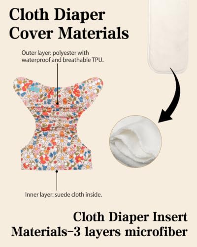 Image of ALVABABY Baby Cloth Diapers 6 Pack with 12 Inserts Cloth Diaper Covers Adjustable Washable Reusable for Baby Girls and Boys 6DM145A