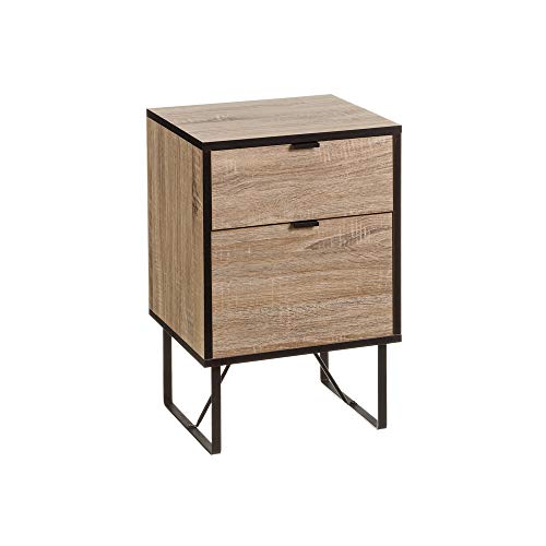 Mesilla de Noche de 2 cajones Industrial de Madera Natural y Metal de 60x35x40 cm - LOLAhome Cover