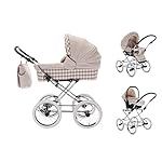 Friedrich Hugo baby's moving art Natureline Checked | 3 in 1 Kombi Kinderwagen Komplettset | Öko Nostalgie Kinderwagen | Farbe: Claudette Silver, PCS_NL-B1-DE-GC-R4