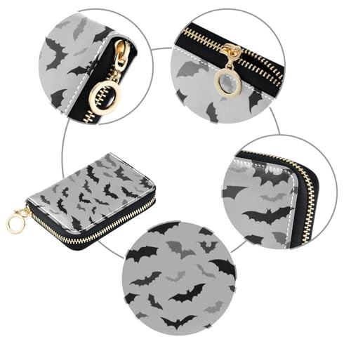 Bat Zipper Card Case Wallet for Women Single-Side Print PU Leather RFID Blocking 11 Compartments, Travel-Ready Ideal for Bags Clutches & Daily Commute3