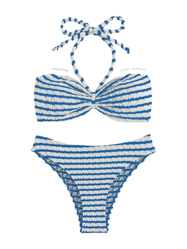 SOLY HUX Bathing Suit for Women Striped Halter Bikini Set Summer Two Piece Swimsuit