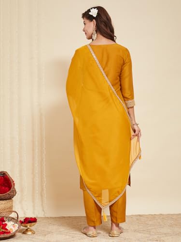 Image of MOKOSH Women's Silk Blend Embroidered Kurta Pant with Dupatta