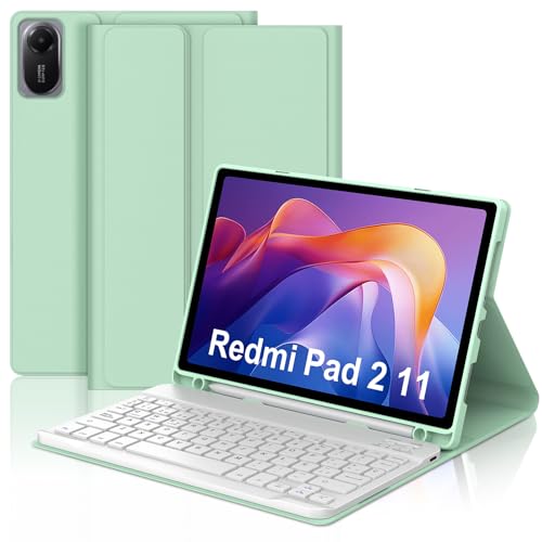 Funda Redmi Pad 2 con teclado español Ñ Bluetooth y soporte magnético extraíble verde