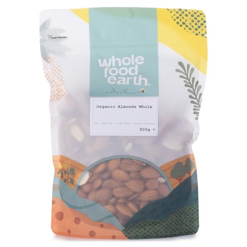 Wholefood Earth Organic Almonds Whole 500g | Raw | GMO Free | Vegan | High Fibre | Source of Protein | Certified Organic