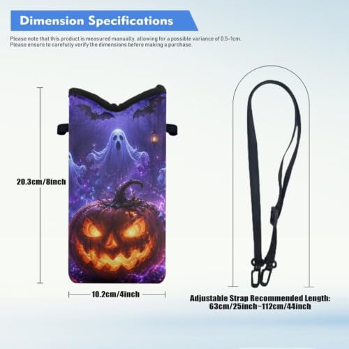 Image of Women's Crossbody Phone Bag Lightweight Neoprene Cellphone Case Waterproof Phone Carry Pouch for iPhone 17 /16 /15 Pro, for Samsung S25, S24, S23, S22, S21, Pumpkin Ghost Bat Print Violet