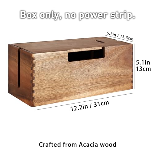 Acacia Wood Cable Management Box, Wooden Cord Hider & Organizer for Power Strip, Electrical Hiding, TV Wires, Desk & Floor Cables - Office Under Desk Cable Storage Box for Wire Storage Organization