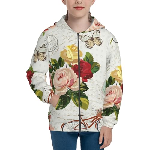 Vintage Flower Kid Hoodies Boys Zip Up Sweatshirts Girls Pullover with Pocket3