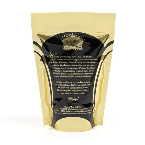 Hualalai Estate Whole Bean 100% Peaberry Kona Coffee - Pesticide-Free Gourmet Grade Premium Coffee - Medium Dark Roasted Hawaiian Grown Beans (7 oz)