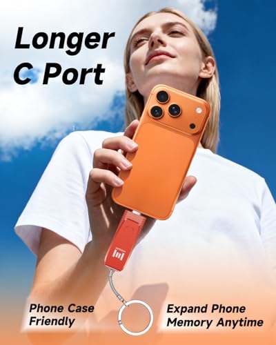 Image of MOSDART 128GB USB C and A 3.1 Dual Flash Drive with Keychain, Orange | Fits Android Phones, iPhone 15, 16, 17, Macbook, iPad, For Photos and Videos, USB-C Port Protection, Phone Case Friendly