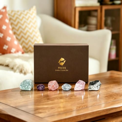 Juliful Unic Pisces Zodiac Set – 6 Crystals for Emotional Balance & Intuition, Includes Moonstone, Sunstone, Celestite + 3 in Luxury Box, Astrology Crystals Healing Stones Gifts — view 2