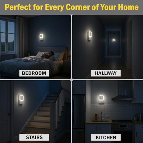 Image of GLUN Plug-in LED Night Light, Pack of 2 White Smooth Night Light with Smart Light Sensor, 0.5W Nightlight for Kids or Adults' Rooms