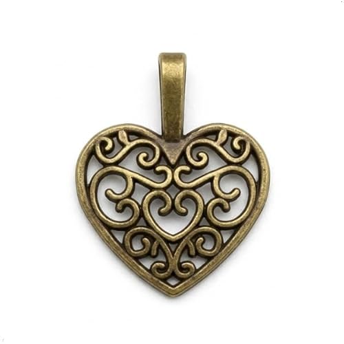 24 Bronze Heart Charms 16x14mm Antique Brass Metal Filigree Heart