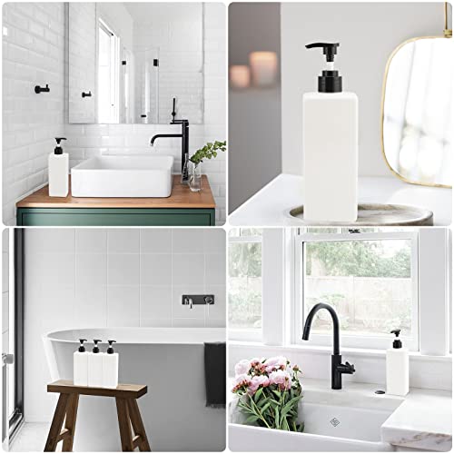 Image of Segbeauty 16.9oz Bathroom Soap Dispenser, 2pcs White Refillable Shampoo and Conditioner Bottles, 500ml Empty Plastic Square Press Pump Bottle Hand Soap Dispenser for Modern Bathroom Kitchen Decor