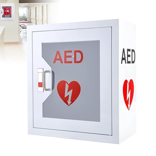 WOLWES Gabinete DEA, Caja De Alarma De Desfibrilación Cardíaca, Gabinete De Almacenamiento De Desfibrilador DEA, Seguro Con Sirenas Y Luces Intermitentes, Caja De Kit De Emergencia Y Botiquín De Prime