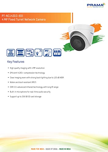 Image of PRAMA EVteQ PT-NC143D3-I(D) 4 MP Fixed Turret Network Camera H.265 Dome (4MP, PT-NC143D3-I(D))